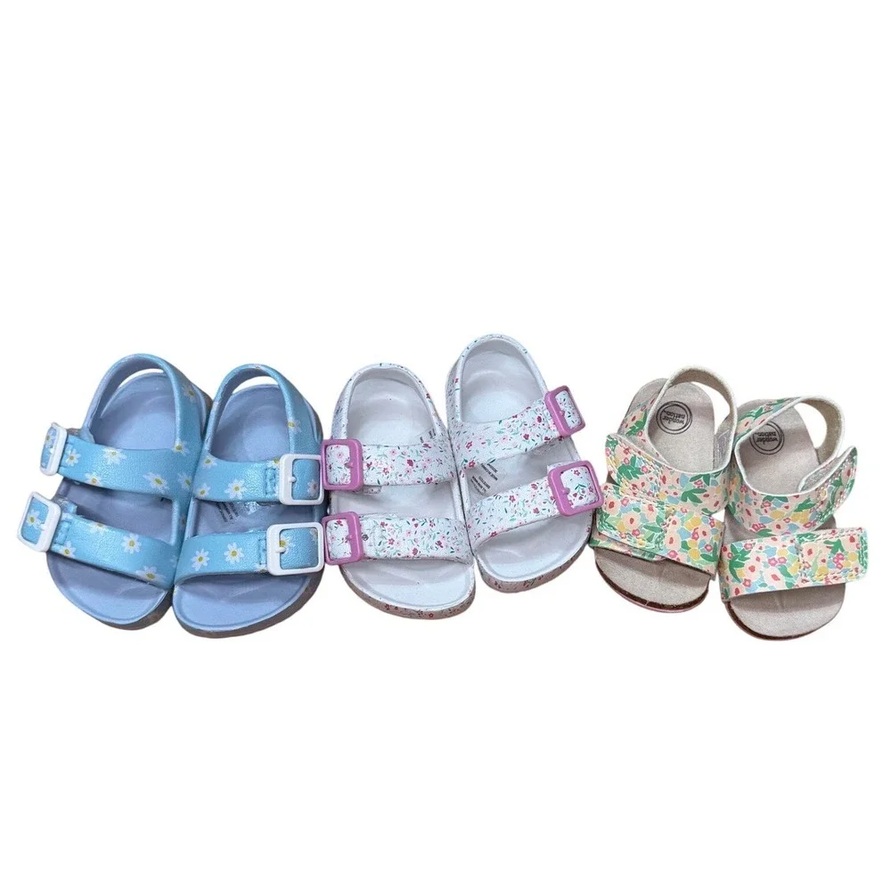 Wonder Nation‎ Infant Girls Floral Sandals Bundle 3 Pairs Size 2 Blue White Pink